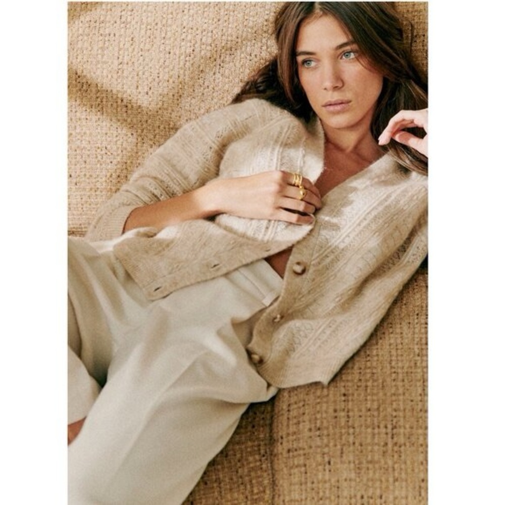 Sezane Eya Mottled Beige Cardigan